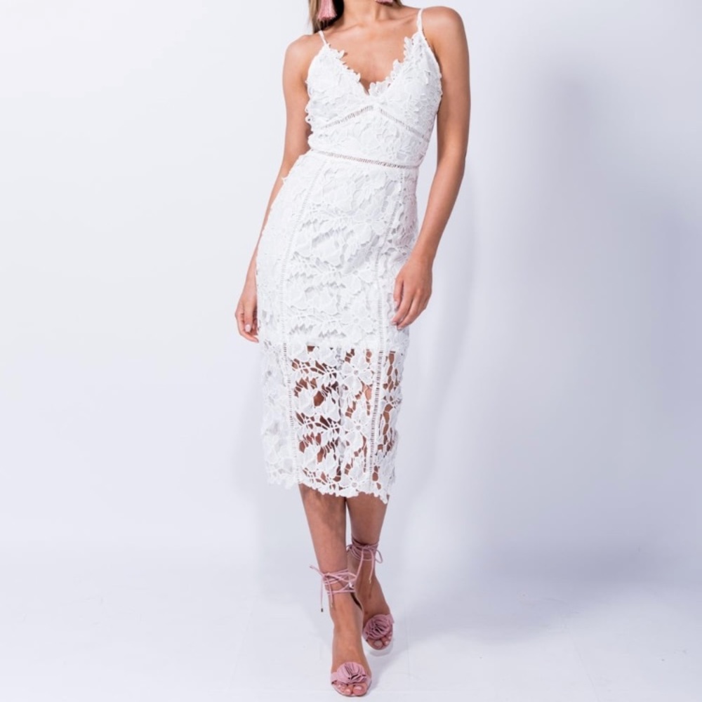 White Lace Midi Dress